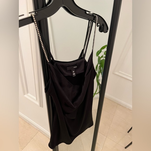 Aqua silk blend black Rhinestone Strap Camisole size XS - Picture 2 of 11